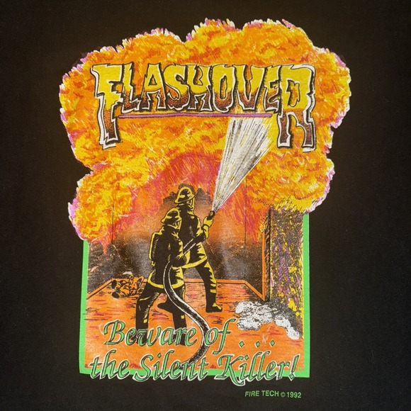 Vintage Flashover Firefighter‎ Single Stitch 1992 Fruit If The Loom USA Made - Picture 1 of 7